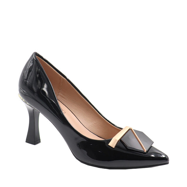 Ladies Pointed Closed Toe Trim Court Black