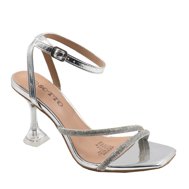 Ladies Fashion Clear Kitten Heel Sandal &#8211; Silver
