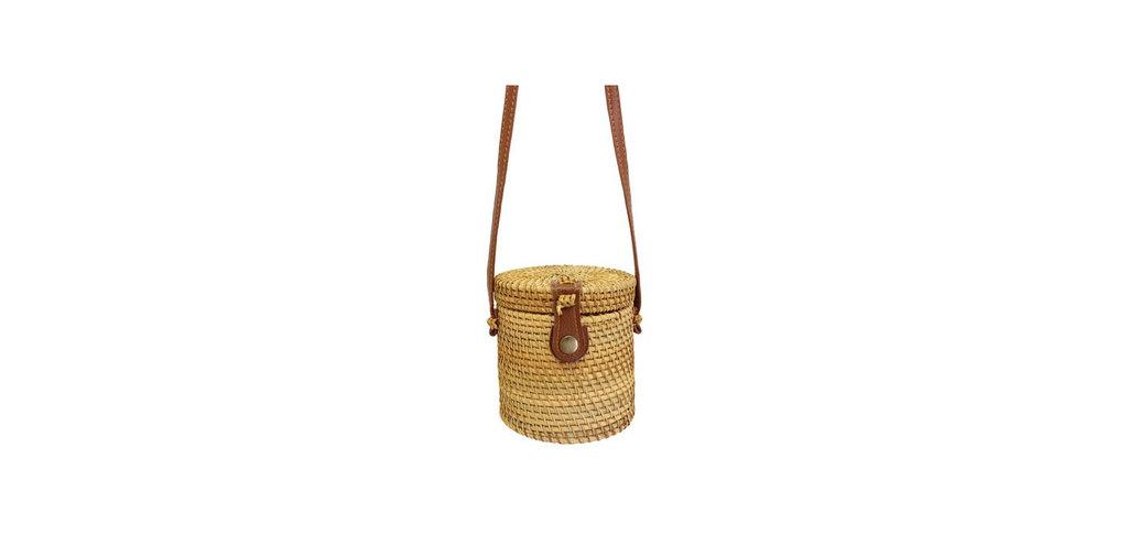 Blackcherry Straw Bucket Cross Body Bag &#8211; Brown