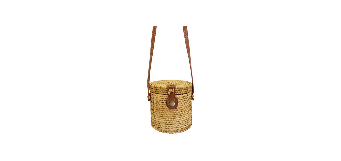 Blackcherry Straw Bucket Cross Body Bag &#8211; Brown