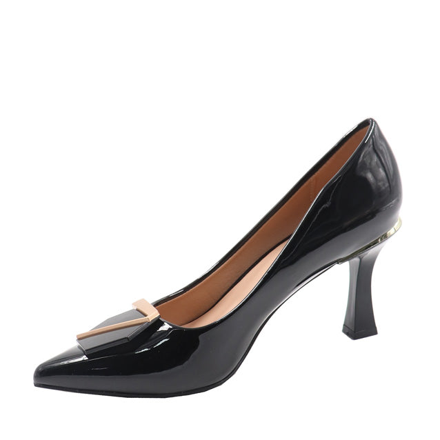 Ladies Pointed Closed Toe Trim Court Black
