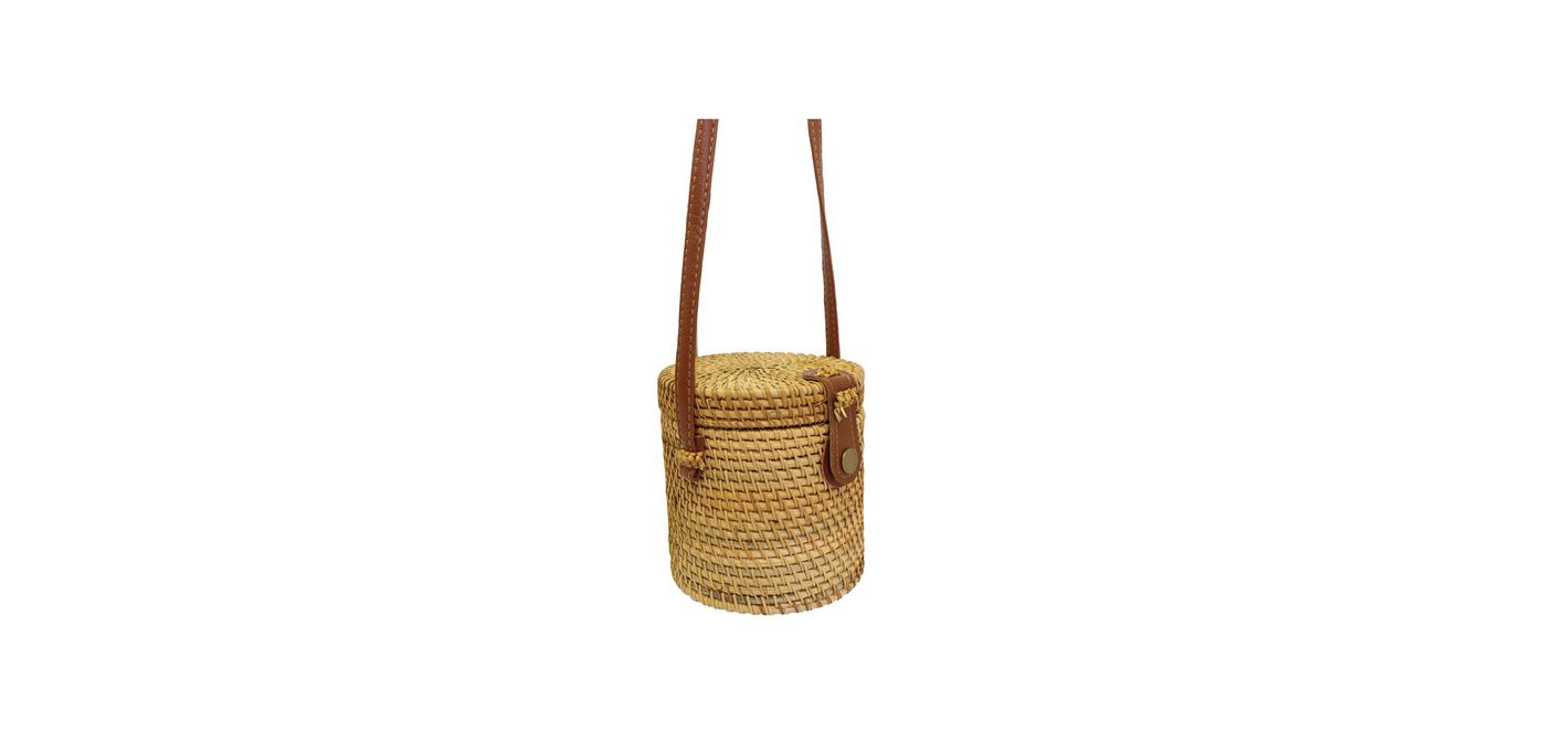Blackcherry Straw Bucket Cross Body Bag &#8211; Brown